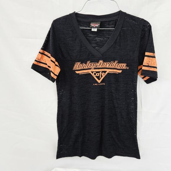 Harley Davidson Cafe Las Vegas Shirt Womens Medium Black V Neck Motorcycle Bike - Picture 1 of 5
